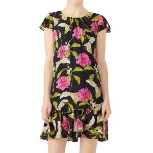 MILLY Black Calla Lilly Floral Silk Dress